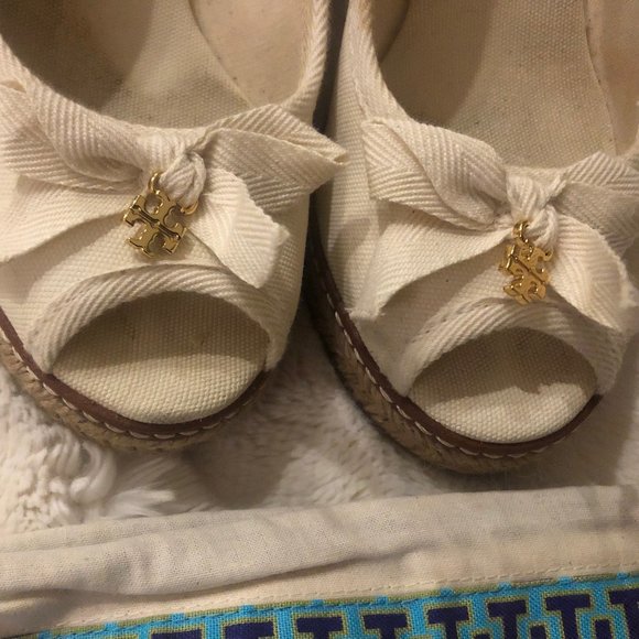Tory Burch Ivory Canvas Espadrille Wedges - Picture 5 of 6